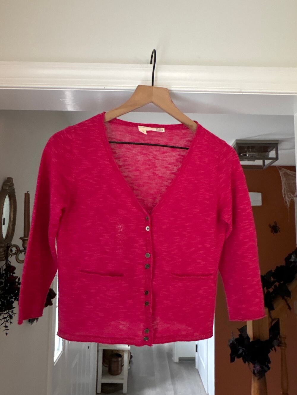 Eileen Fisher Pink Linen Cardigan Sweater XS Petite Casual Layering Button Up